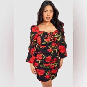 Boohoo Black and Red Floral Dress